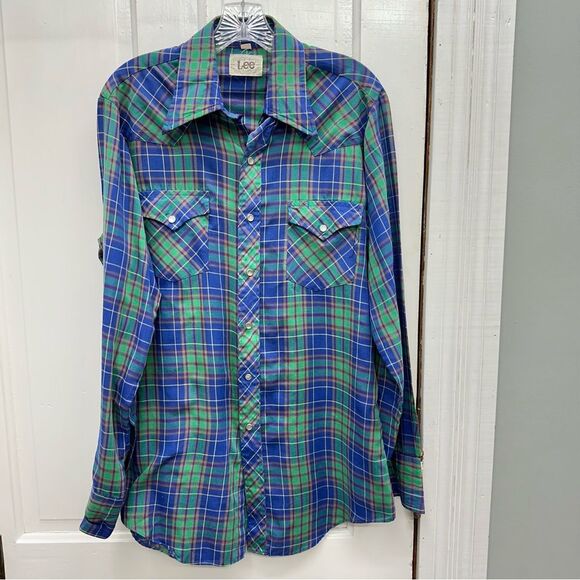 Vintage Lee western wear pearl snap button down long sleeve shirt men's medium - Picture 1 of 6